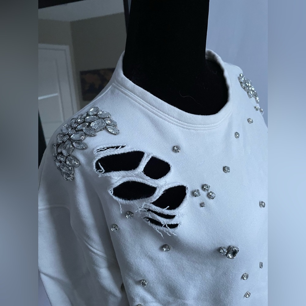 NWOT Rhinestone distressed sweater - Picture 2 of 6